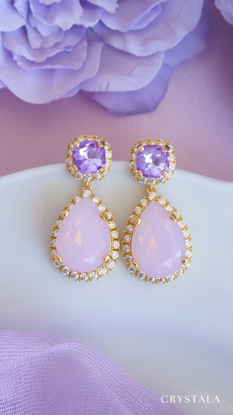 Lavender crystal earrings on sale