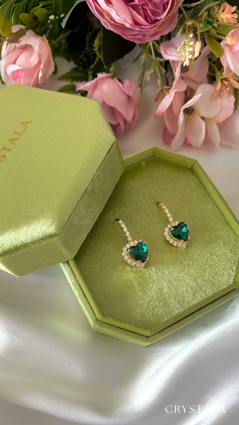 18k Gold Fern Heart Earrings