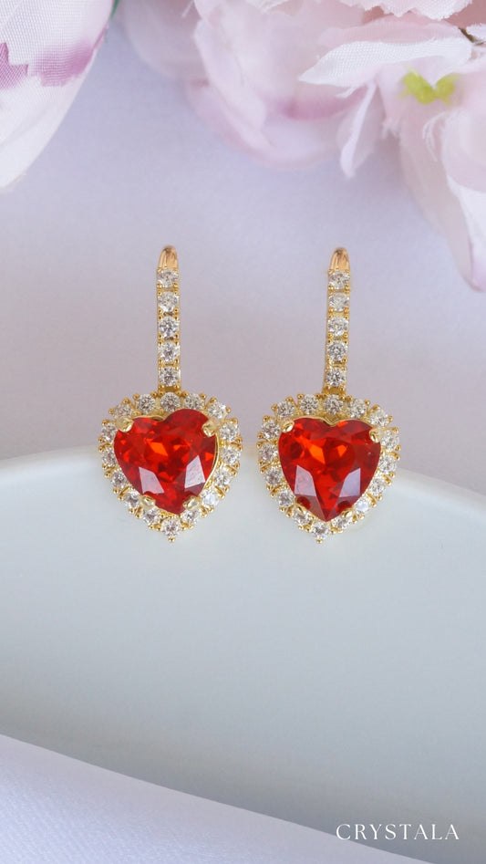 18k Gold Ruby Heart Earrings