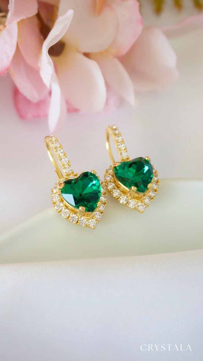 18k Gold Fern Heart Earrings