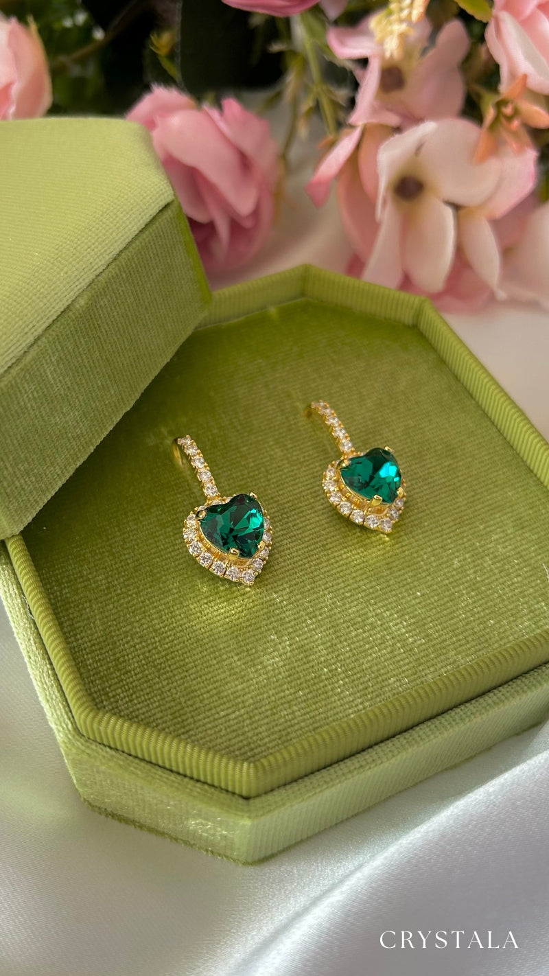 18k Gold Fern Heart Earrings